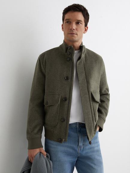 Reiss Hadley Wool Blend Bomber Jacket, Green