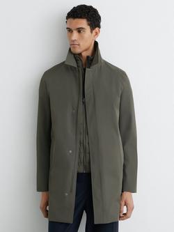 Reiss Logan Funnel Neck Coat, Khaki Green