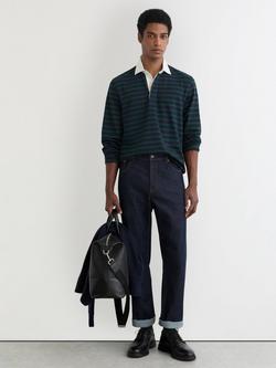 Reiss Conners Cotton Stripe Rugby Shirt, Navy/Green