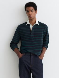Reiss Conners Cotton Stripe Rugby Shirt - view 2, Navy/Green