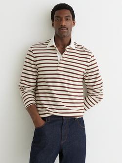 Reiss Conners Cotton Stripe Rugby Shirt, White/Camel