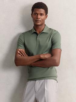 Reiss Earl Cotton Regular Fit Short Sleeve Polo Shirt, Kale Green