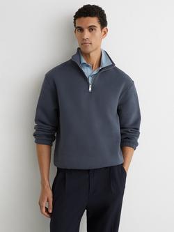 Reiss Quinn Cotton Blend Zip Funnel Neck Sweatshirt, Airforce Blue, Airforce Blue