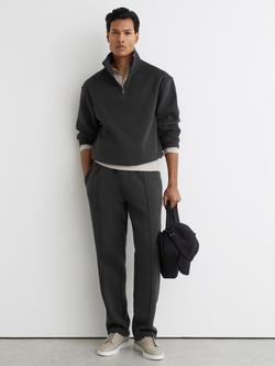 Reiss Quinn Washed Zip Neck Jersey Top, Washed Black, Washed Black