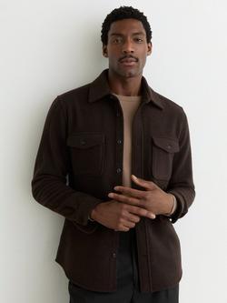 Reiss Wool Blend Long Sleeve Shirt, Chocolate Brown, Chocolate Brown