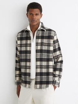Reiss Crosby Wool Blend Check Overshirt, Charcoal Grey, Charcoal Grey