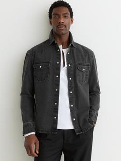 Reiss Finley Denim Shirt, Washed Black, Washed Black