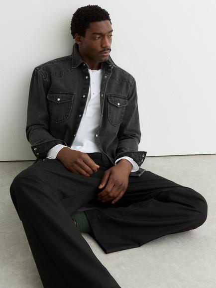 Reiss Finley Denim Shirt, Washed Black - view 2, Washed Black