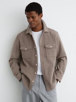 Reiss  Brushed Wool Rich Overshirt, Oatmeal, Oatmeal