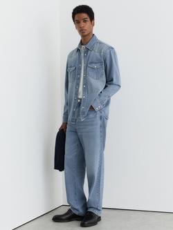 Reiss Finley Cotton Washed Denim Shirt, Washed Blue, Washed Blue