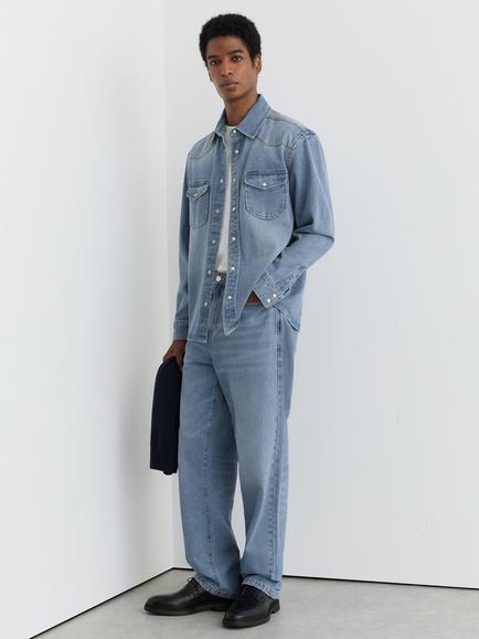 Reiss Finley Cotton Washed Denim Shirt, Washed Blue, Washed Blue