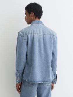 Reiss Finley Cotton Washed Denim Shirt, Washed Blue - view 2, Washed Blue