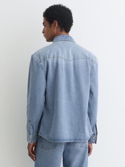 Reiss Finley Cotton Washed Denim Shirt, Washed Blue - view 2, Washed Blue