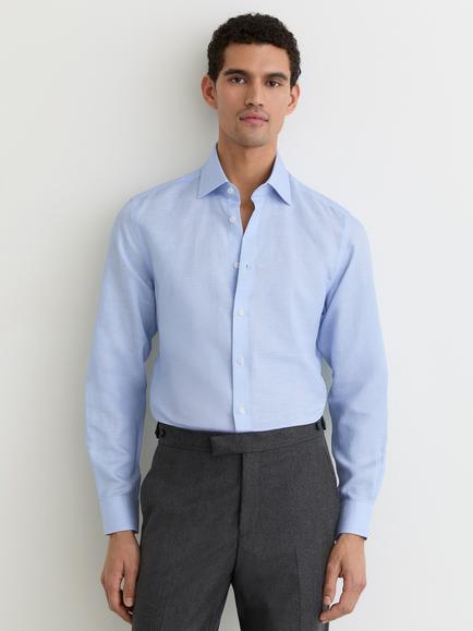 Reiss Liberty Linen Blend Long Sleeve Shirt, Soft Blue, Soft Blue