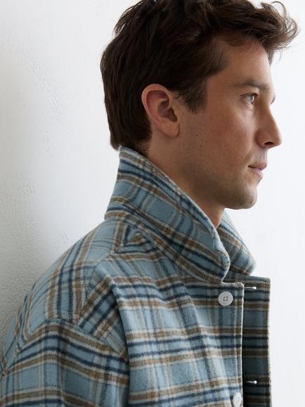 Reiss McFadden Wool Blend Twin Pocket Check Overshirt, Soft Blue/Multi - view 2, Soft Blue/Multi