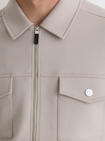 Reiss Medina Premium Interlock Zip Through Overshirt, Stone - view 2, Stone