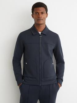 Reiss Newland Zip Up Overshirt, Airforce Blue, Airforce Blue