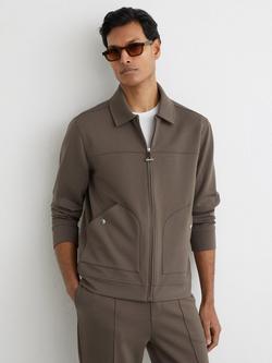 Reiss Newland T-Bar Zip Overshirt, Light Brown, Light Brown