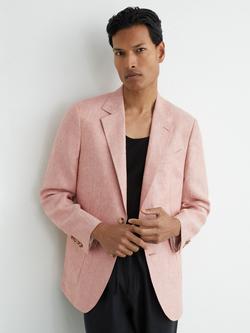 Reiss Atlantic Tailored Fit Linen Suit Jacket, Plum Pink