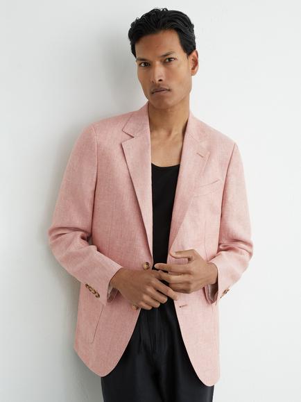 Reiss Atlantic Tailored Fit Linen Suit Jacket, Plum Pink