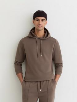 Reiss Fabien Long Sleeve Interlock Hoodie, Light Brown