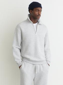Reiss Kurwin Cotton Blend Zip Funnel Neck Sweatshirt, Grey Melange, Grey Melange