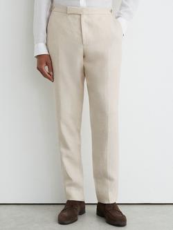 Reiss Atlantic Tailored Fit Linen Twill Suit Trousers, Stone, Stone