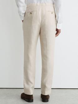 Reiss Atlantic Tailored Fit Linen Twill Suit Trousers, Stone - view 2, Stone