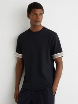 Reiss Aries Textured Tape Cuff T-Shirt, Navy