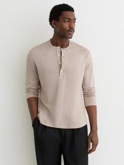 Reiss Cameron Cotton Button Up long Sleeve Top, Stone, Stone