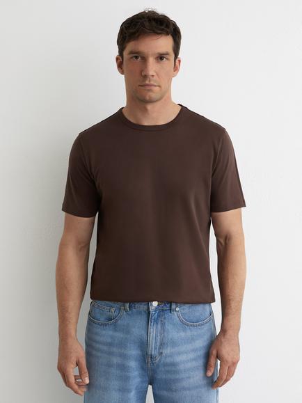 Reiss Count Crew Neck Mercerised T-Shirt, Brown, Brown