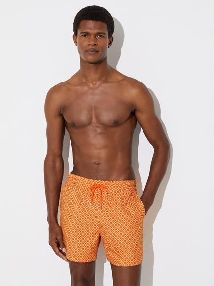 Reiss Orient Geo Printed Swim Shorts, Tangerine, Tangerine