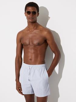 Reiss Bay Seersucker Stripe Swim Shorts, Blue/White, Blue/White