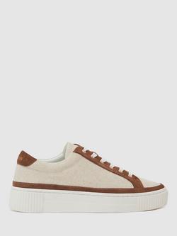 Reiss Leanne Low Top Leather Trainers, Natural/Tan, Natural/Tan