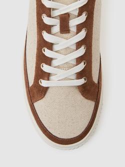 Reiss Leanne Low Top Leather Trainers, Natural/Tan - view 2, Natural/Tan
