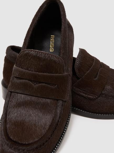 Reiss Aurora Leather Loafers, Chocolate - view 2, Chocolate