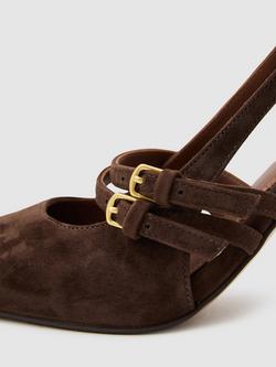 Reiss Beatrice Suede Stiletto Heel Slingback Court Shoes, Chocolate - view 2, Chocolate