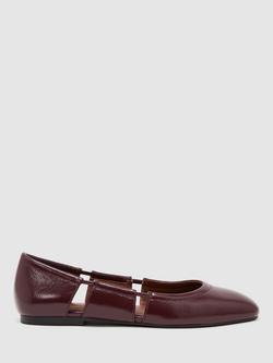 Reiss Leona Leather Cut Out Ballerina Pumps, Burgundy, Burgundy
