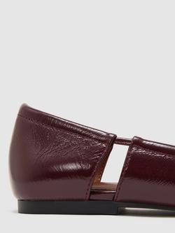 Reiss Leona Leather Cut Out Ballerina Pumps, Burgundy - view 2, Burgundy