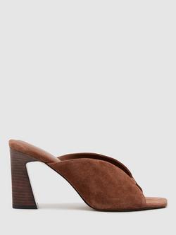 Reiss Tiffany Suede Mule Sandals, Tan, Tan