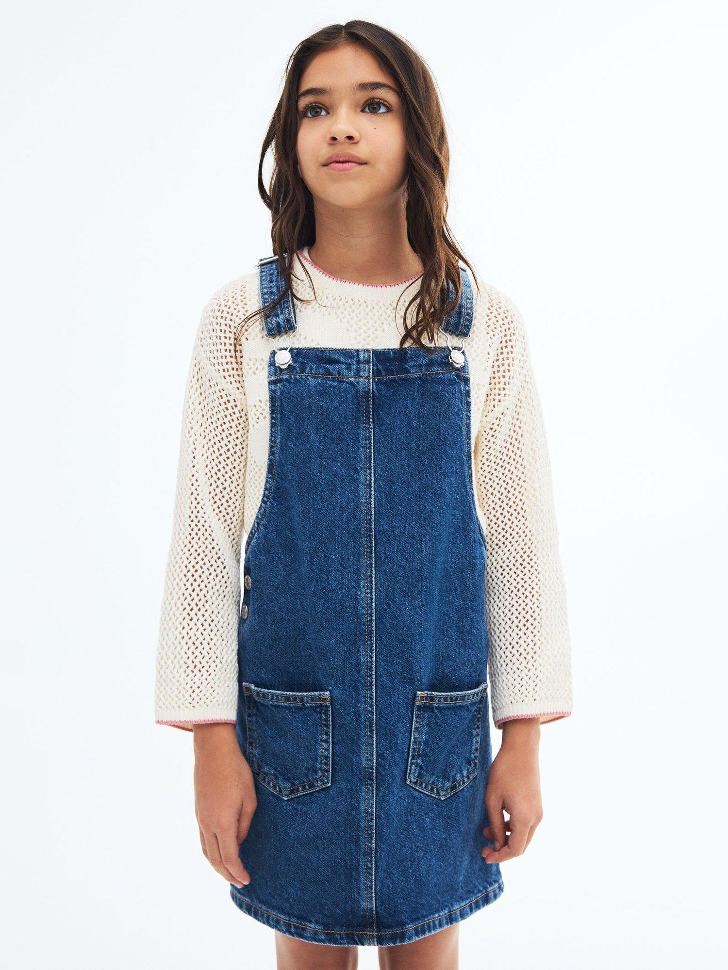 Product image 1 of 7, which shows Mango Paula Denim Dress, Blue, 10 years
