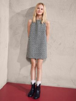 Mango Kids' Rosa Sleeveless Herringbone Dress, Blue/Multi, Blue/Multi