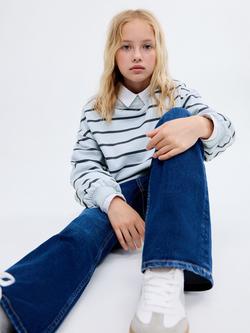 Mango Kids' Rayo Cotton Stripe Sweatshirt - view 2, Medium Blue