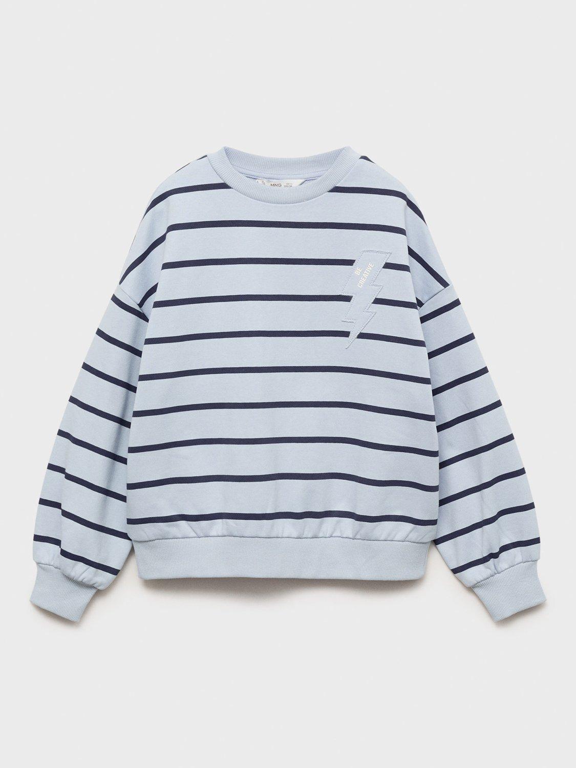 Product image 3 of 8, which shows Mango Kids' Rayo Cotton Stripe Sweatshirt, Medium Blue, 11-12 years