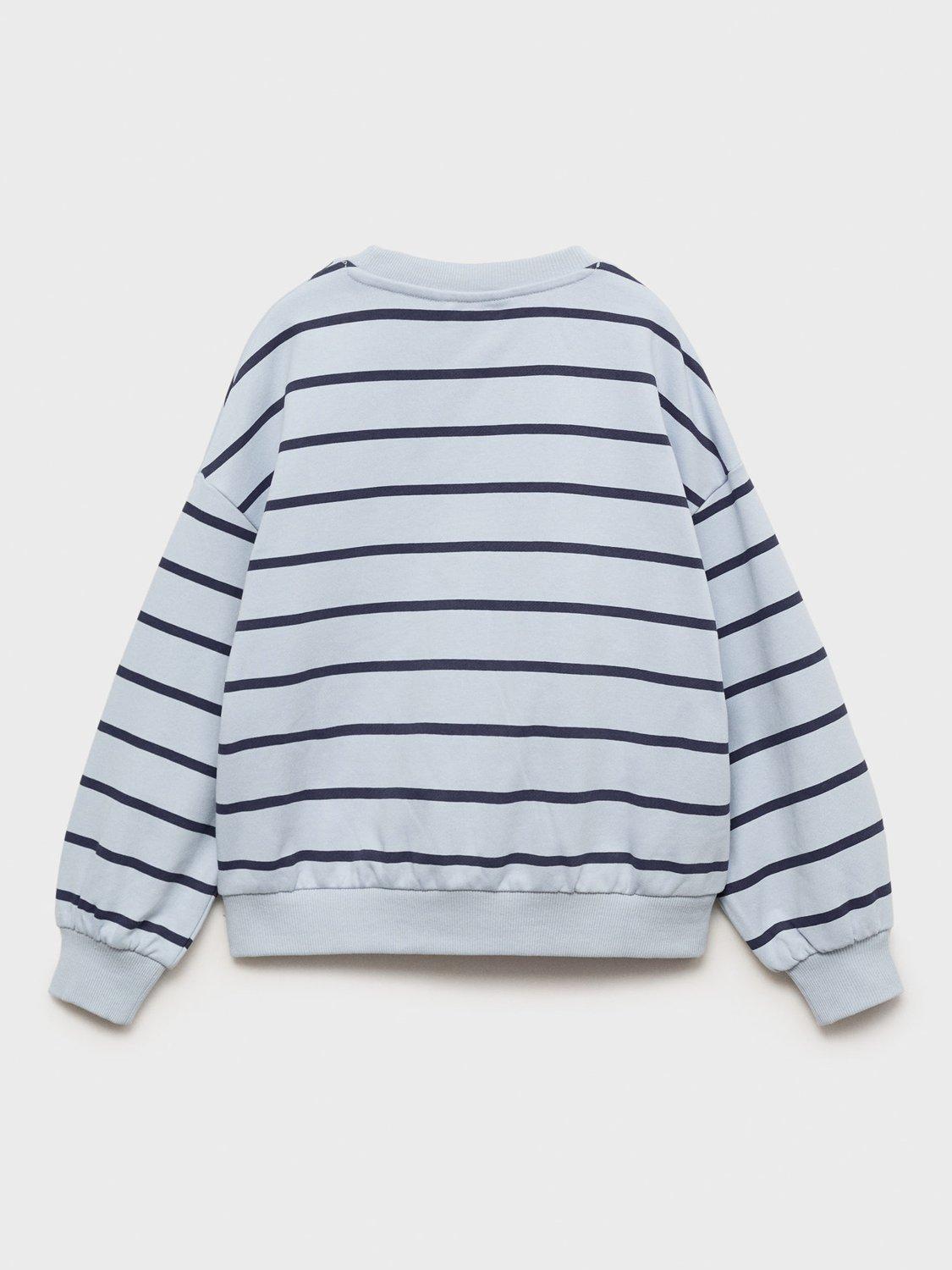 Product image 4 of 8, which shows Mango Kids' Rayo Cotton Stripe Sweatshirt, Medium Blue, 11-12 years