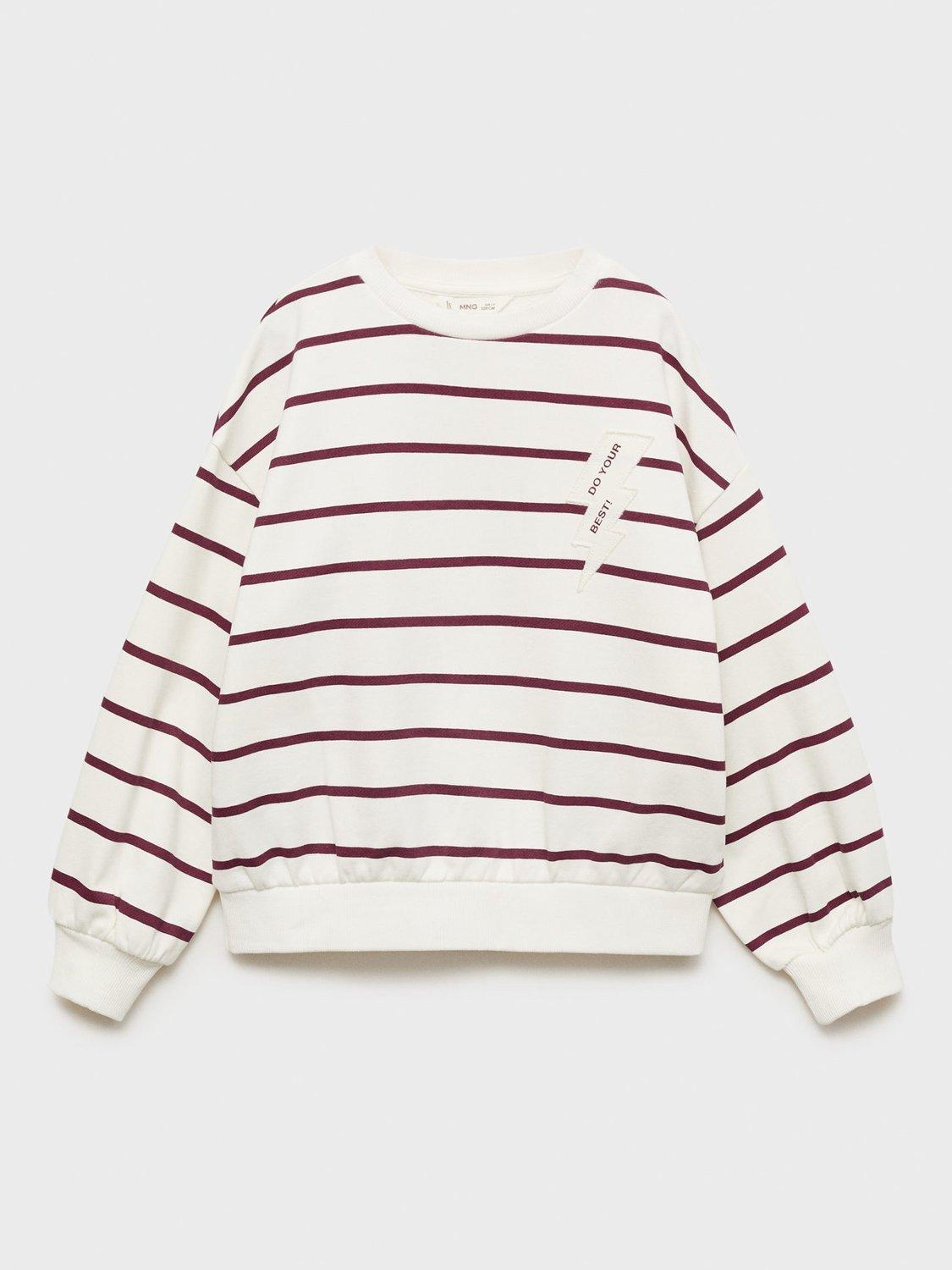 Product image 3 of 7, which shows Mango Kids' Rayo Cotton Stripe Sweatshirt, Dark Red, 5-6 years