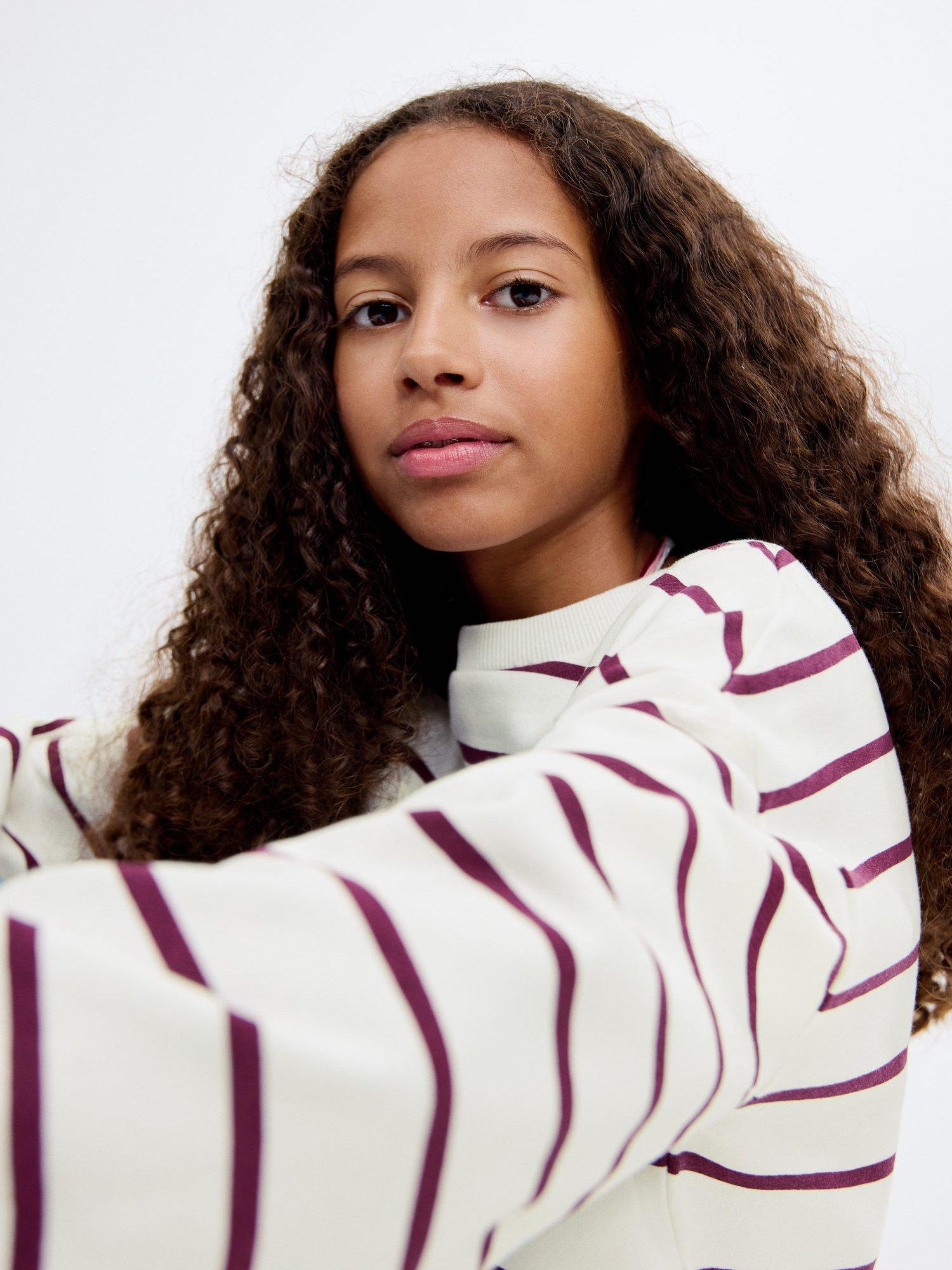 Product image 6 of 7, which shows Mango Kids' Rayo Cotton Stripe Sweatshirt, Dark Red, 5-6 years