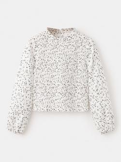 Mango Kids' Nido Long Sleeved Floral Honeycomb Blouse, White - view 2, White