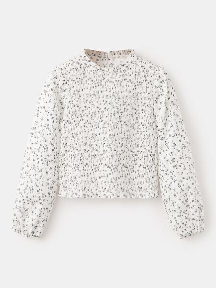Mango Kids' Nido Long Sleeved Floral Honeycomb Blouse, White - view 2, White