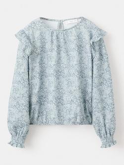 Mango Kids' Printed Ruffle Sleeve Top, Medium Blue - view 2, Medium Blue